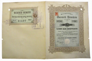AG Gaswerk Bensheim Gr�nderaktie 1000 M Juni 1887