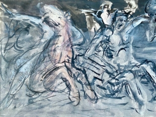 Aurelia Annus Zeichnung Gouache, Schlacht der Seeg�tter, 2007