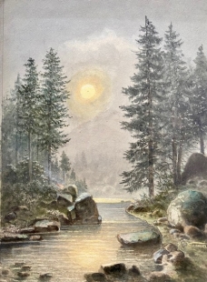 Hermann Kraemer Landschaft im Mondschein Aquarell 19. Jh.