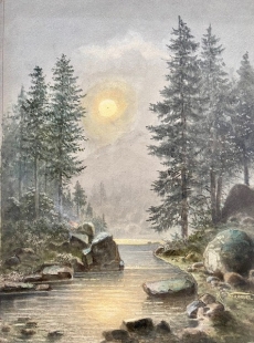 Hermann Kraemer Landschaft im Mondschein Aquarell 19. Jh.