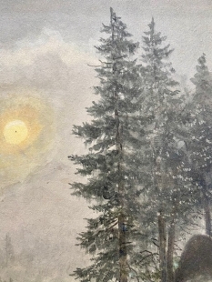Hermann Kraemer Landschaft im Mondschein Aquarell 19. Jh.