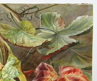 A. Leibig, Aquarell, Stillleben mit Weinlaub und Fr�chten