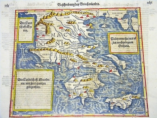 Griechenland Kreta Peloponnes Holzschnitt Karte Polybios 1574