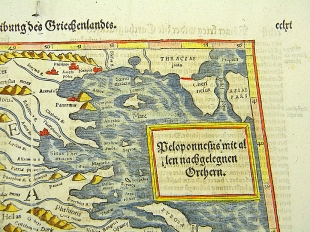 Griechenland Kreta Peloponnes Holzschnitt Karte Polybios 1574
