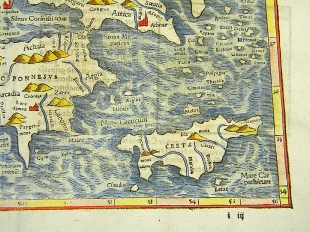 Griechenland Kreta Peloponnes Holzschnitt Karte Polybios 1574