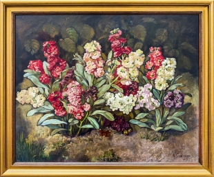 Oil painting still life with flowers by Alice Sommer, 1941