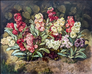 Oil painting still life with flowers by Alice Sommer, 1941