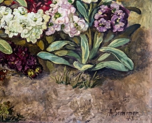 Oil painting still life with flowers by Alice Sommer, 1941
