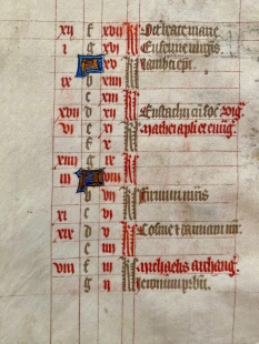 Manuscript leaf calender September Book of Hours Paris 1410