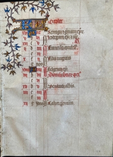Manuscript leaf calender October Book of Hours Paris 1410