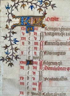 Manuscript leaf calender October Book of Hours Paris 1410