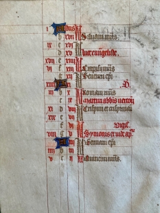 Manuscript leaf calender October Book of Hours Paris 1410