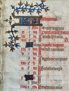 Manuskriptblatt Stundenbuch Kalendarium Februar Paris 1410