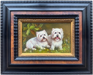 Siegmar Jugelt, oilpainting, 2 small terriers, 20th/21th century
