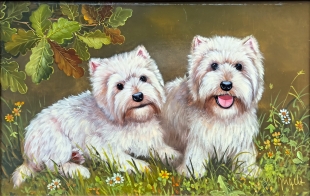 Siegmar Jugelt, oilpainting, 2 small terriers, 20th/21th century