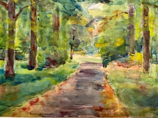 Rudolf Uttecht Aquarell Leipzig Connewitz, Waldweg 1957
