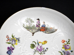Meissener Porzellan Tasse und Untertasse mit Teniers Szenen 1815