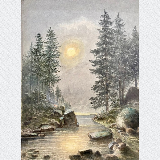Hermann Kraemer Landschaft im Mondschein Aquarell 19. Jh.