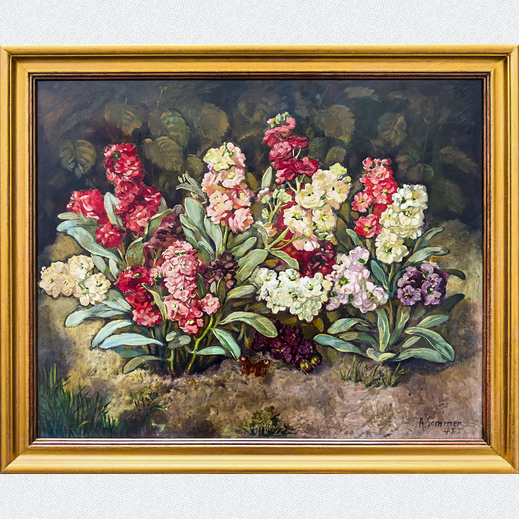 Oil painting still life with flowers by Alice Sommer, 1941