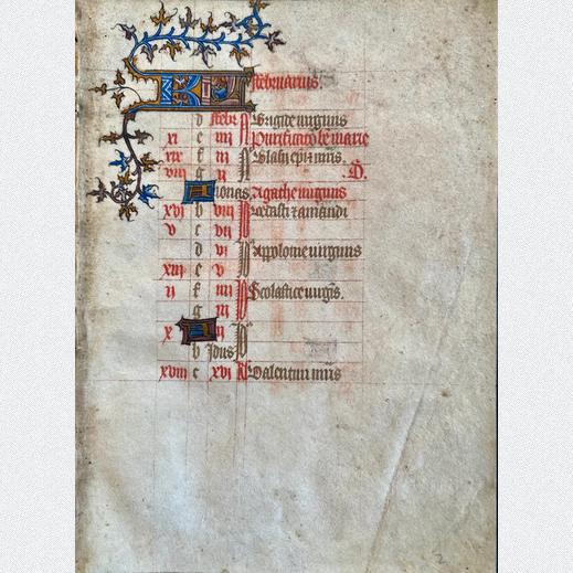 Manuskriptblatt Stundenbuch Kalendarium Februar Paris 1410